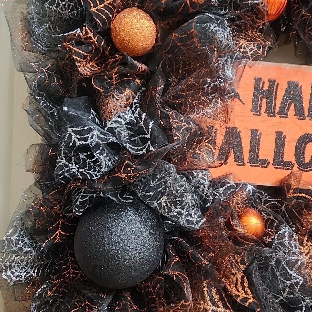 Handmade Happy Halloween Glitter  Wreath 19 inches Square - Picture 6 of 11